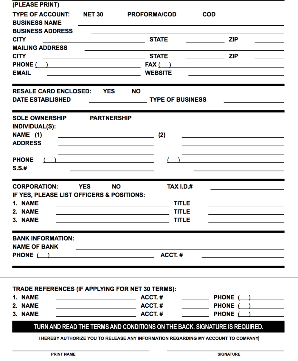 bank account application form sample