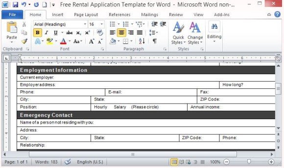 rental application form word doc