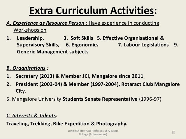 extra curricular activities examples for job application