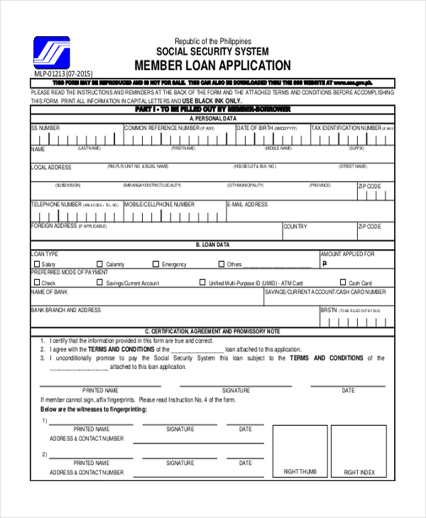 loan application format in word