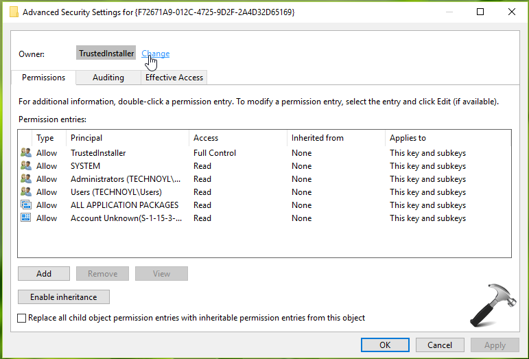 the application specific permission settings 10016