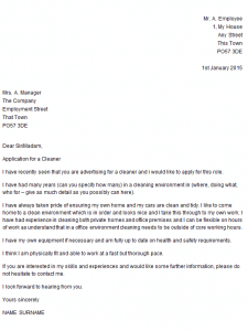 application letter for the post of a cleaner