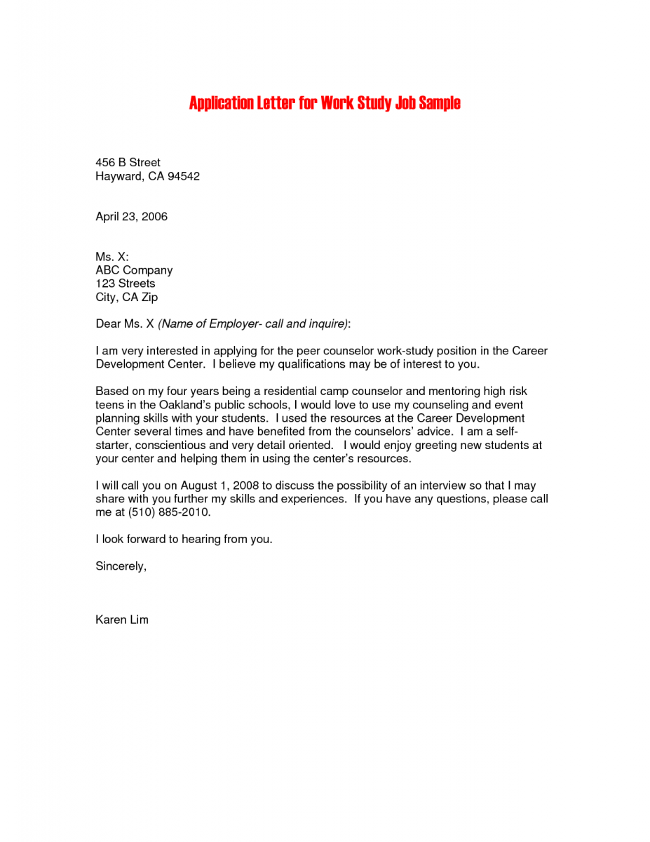cover letter for online job application